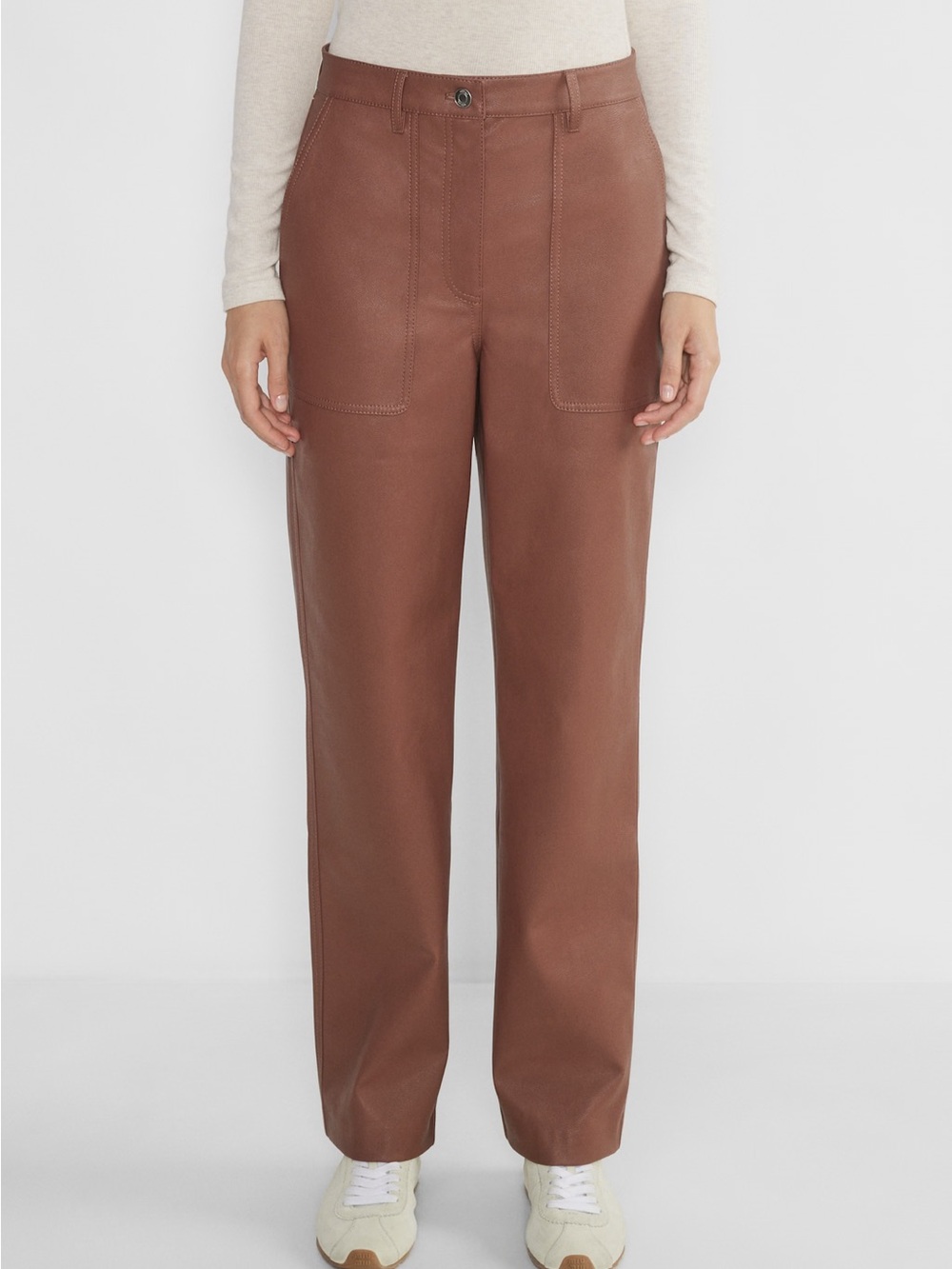 WILFRED FREE | Lucy High-Waisted UnReal Leather Utility Pants - Black